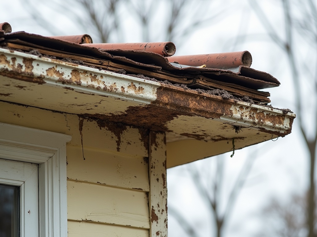 Soffit and fascia damage on New York home from ice dam